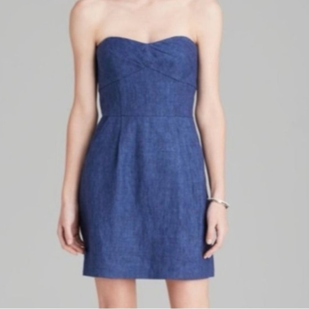 KATIE Strapless Denim Blue Retro Boho Mini Dress